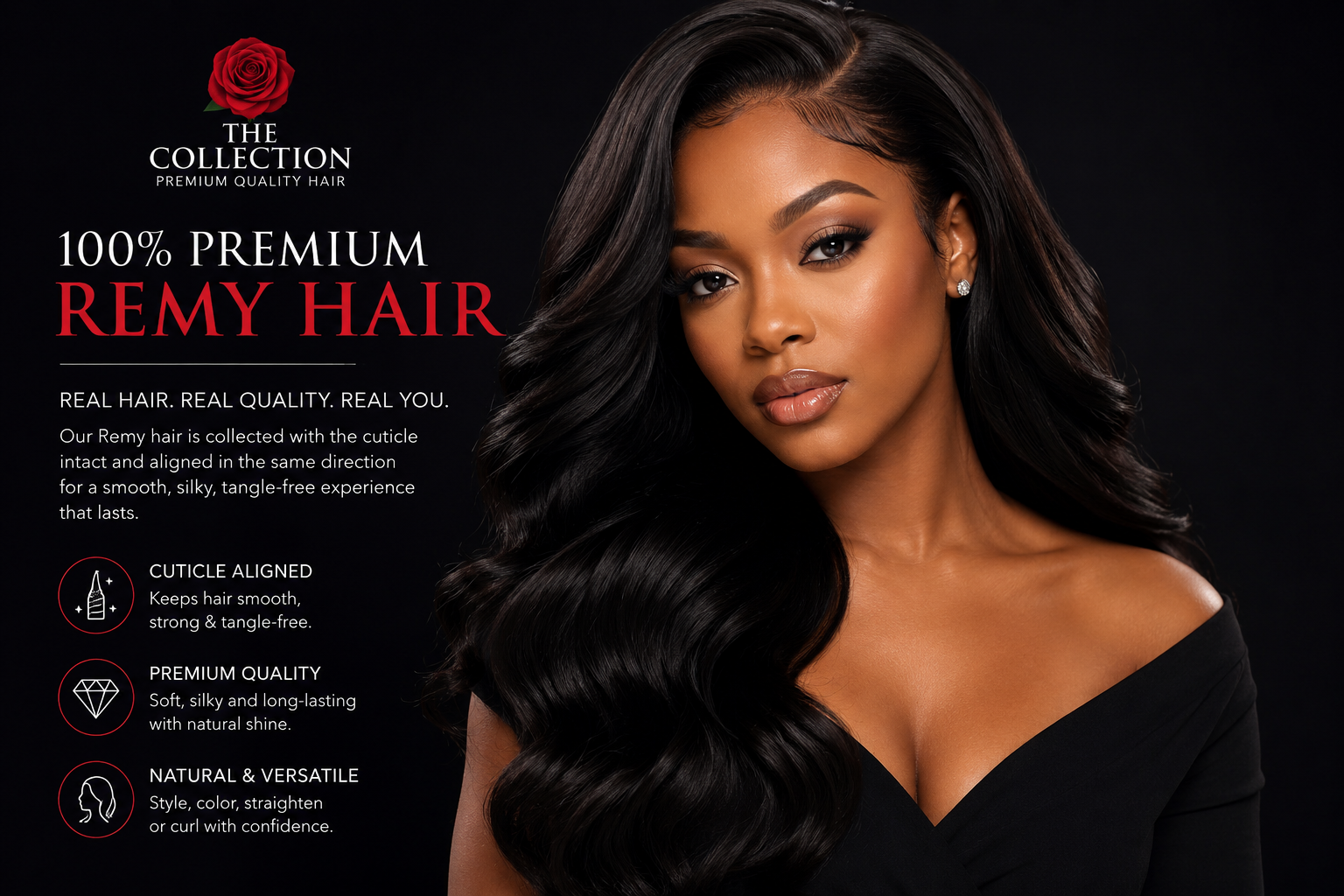 Premium Brazilian Remy hair model from The Collection Hair